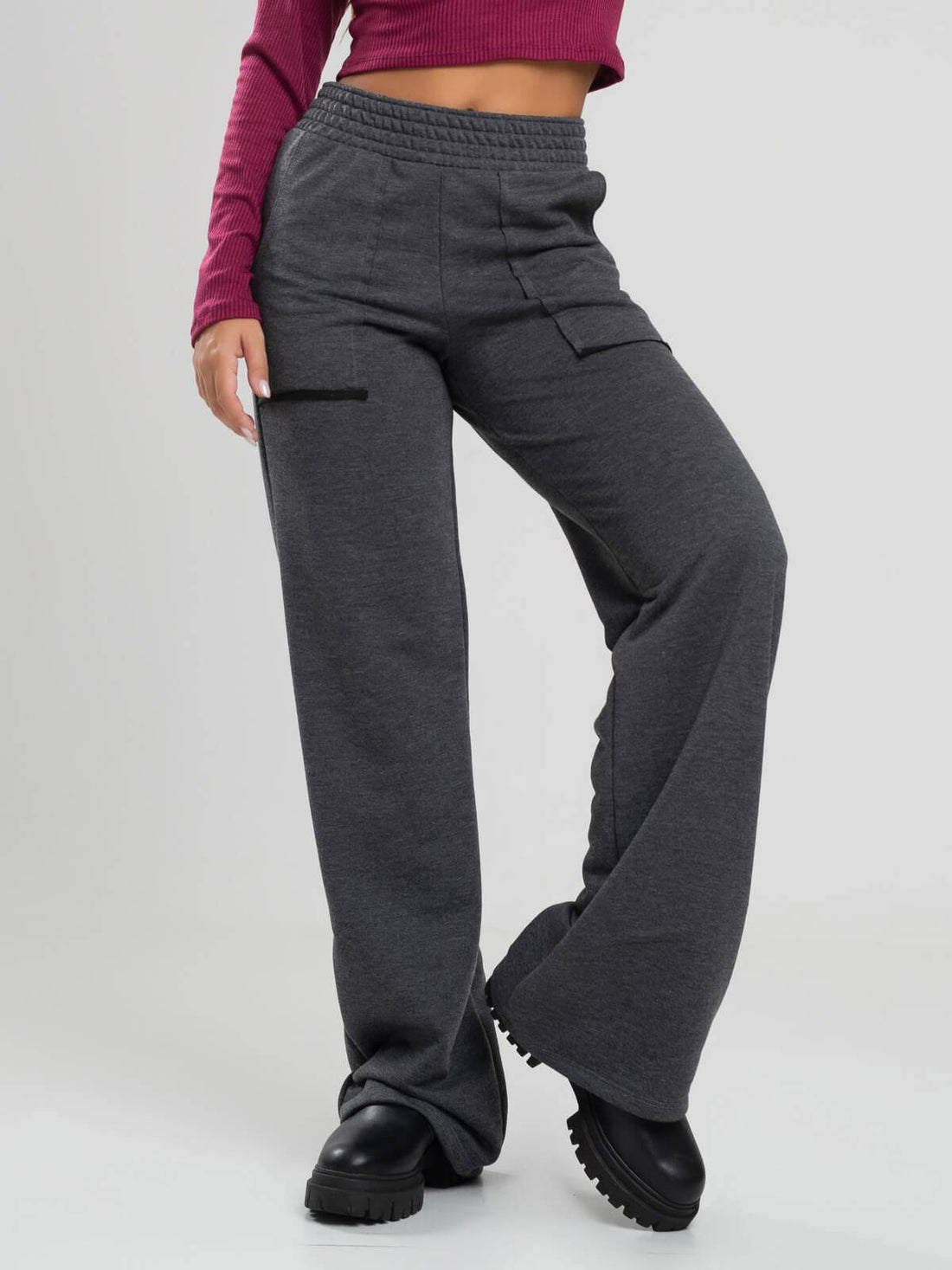 Calça Pantalona Wid Leg Moletinho Grafite - Vicbela