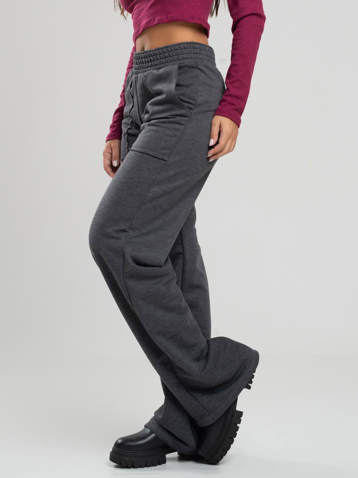 Calça Pantalona Wid Leg Moletinho Grafite - Vicbela