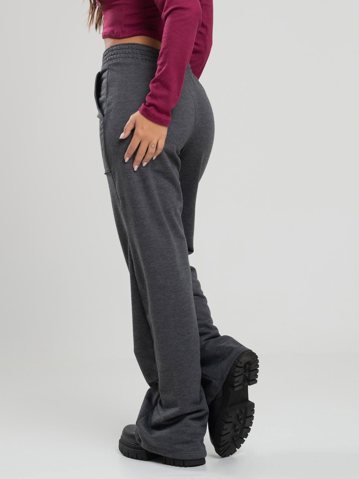Calça Pantalona Wid Leg Moletinho Grafite - Vicbela
