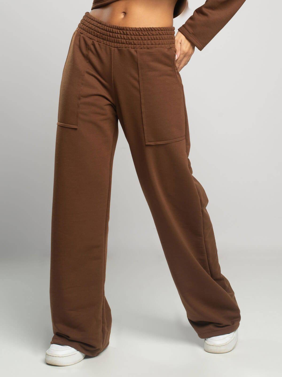 Calça Pantalona Wid Leg Moletinho Marrom - Vicbela