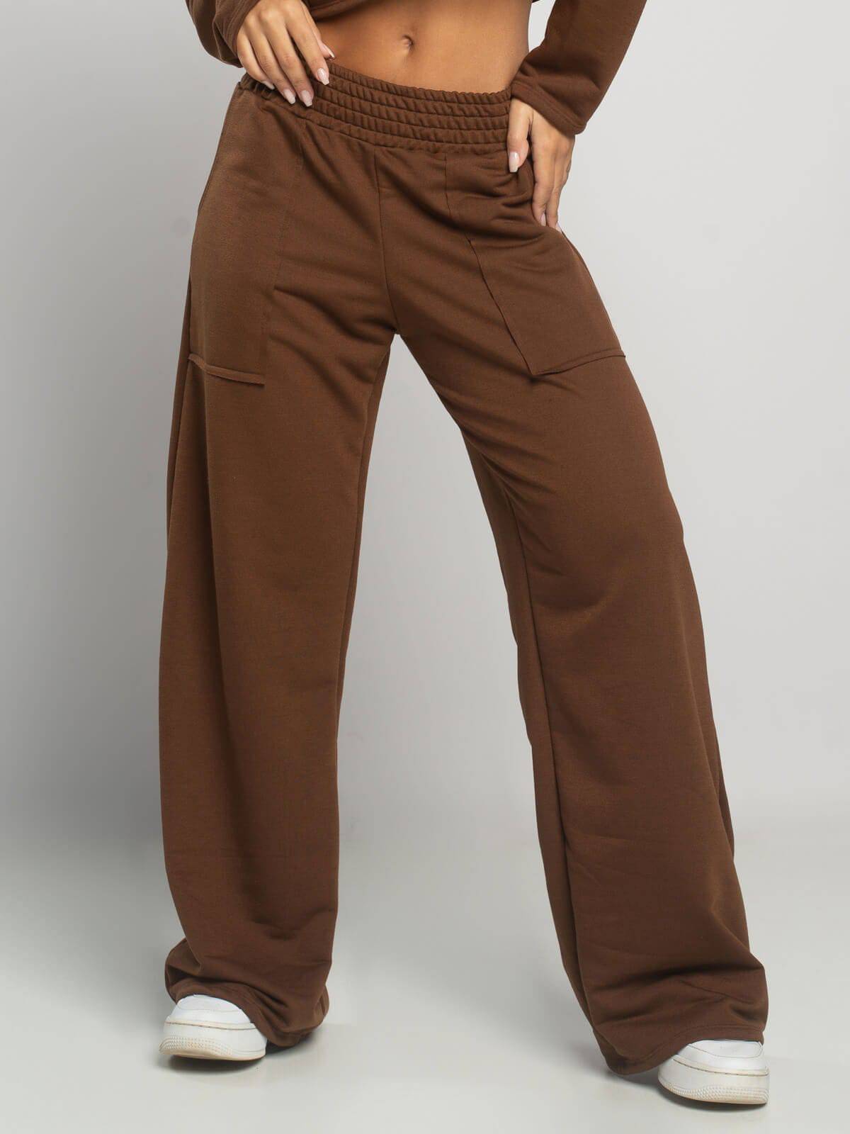 Calça Pantalona Wid Leg Moletinho Marrom - Vicbela