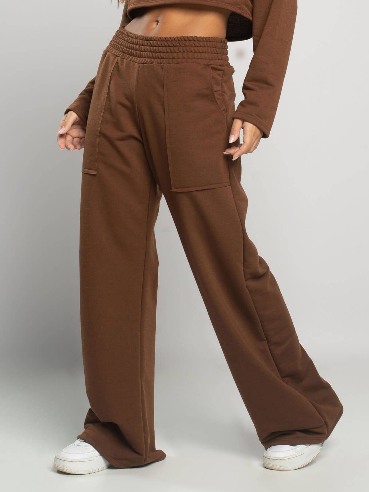 Calça Pantalona Wid Leg Moletinho Marrom - Vicbela