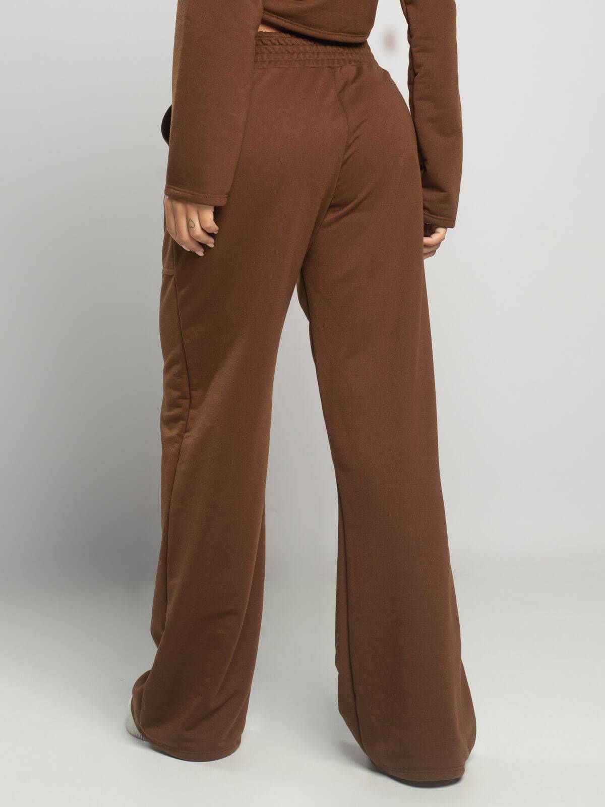 Calça Pantalona Wid Leg Moletinho Marrom - Vicbela