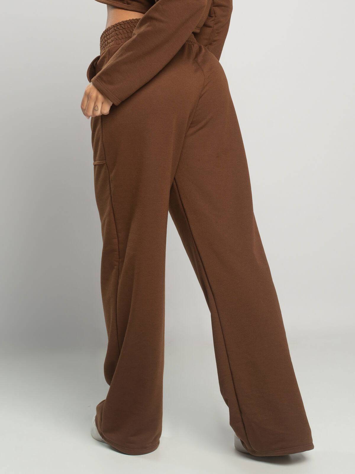 Calça Pantalona Wid Leg Moletinho Marrom - Vicbela