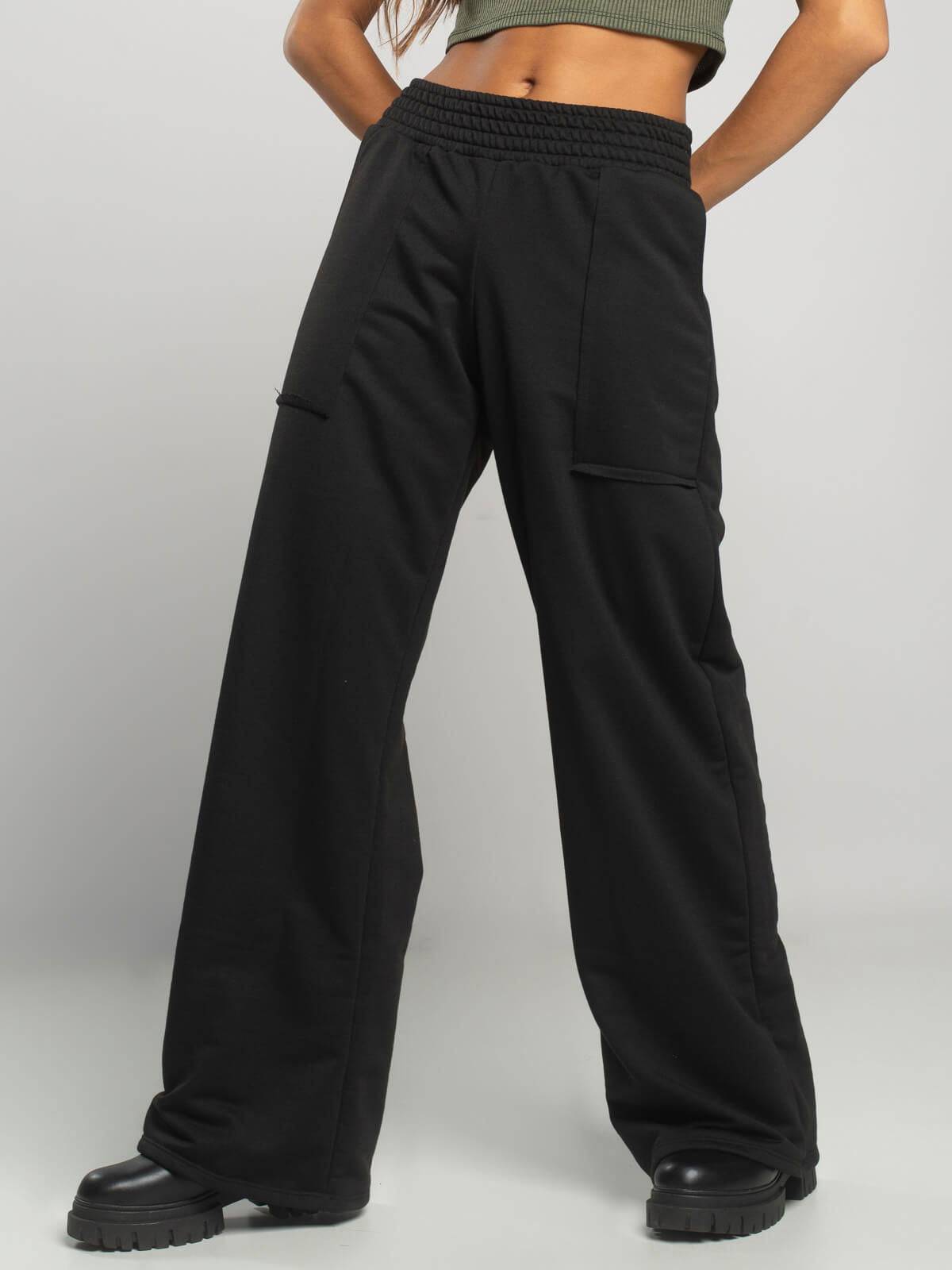 Calça Pantalona Wid Leg Moletinho Preto - Vicbela