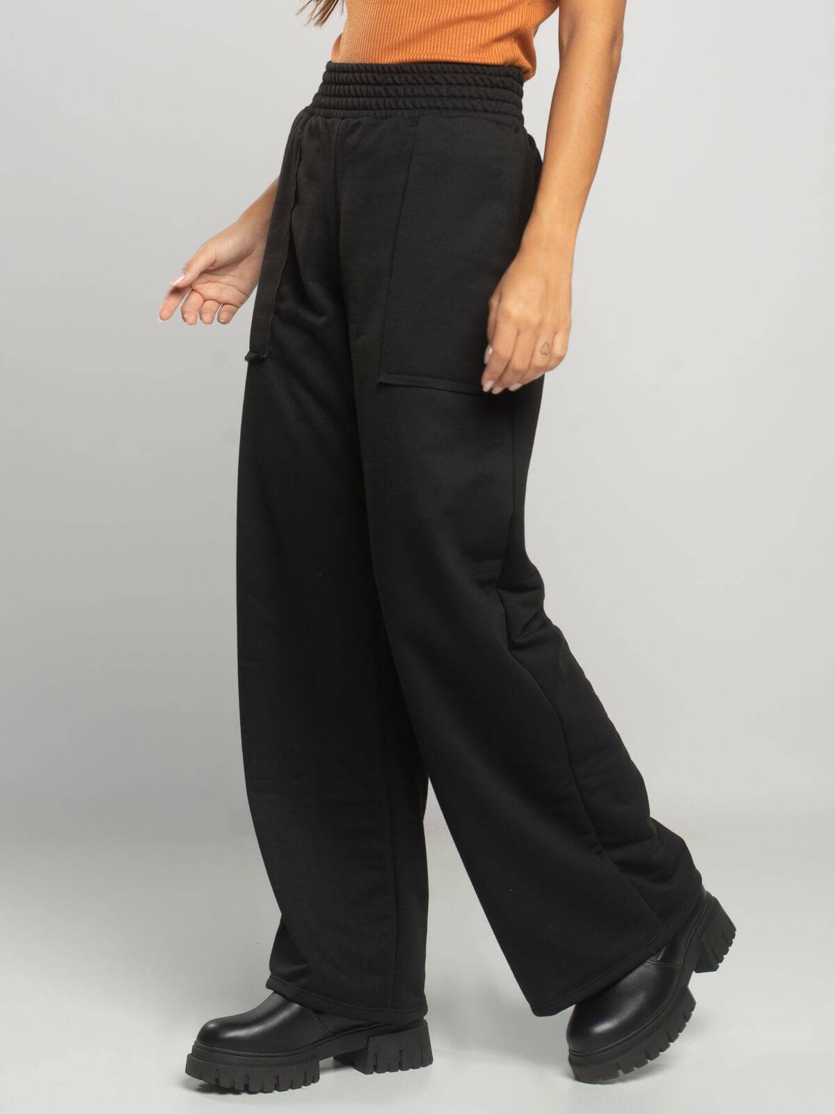 Calça Pantalona Wid Leg Moletinho Preto - Vicbela