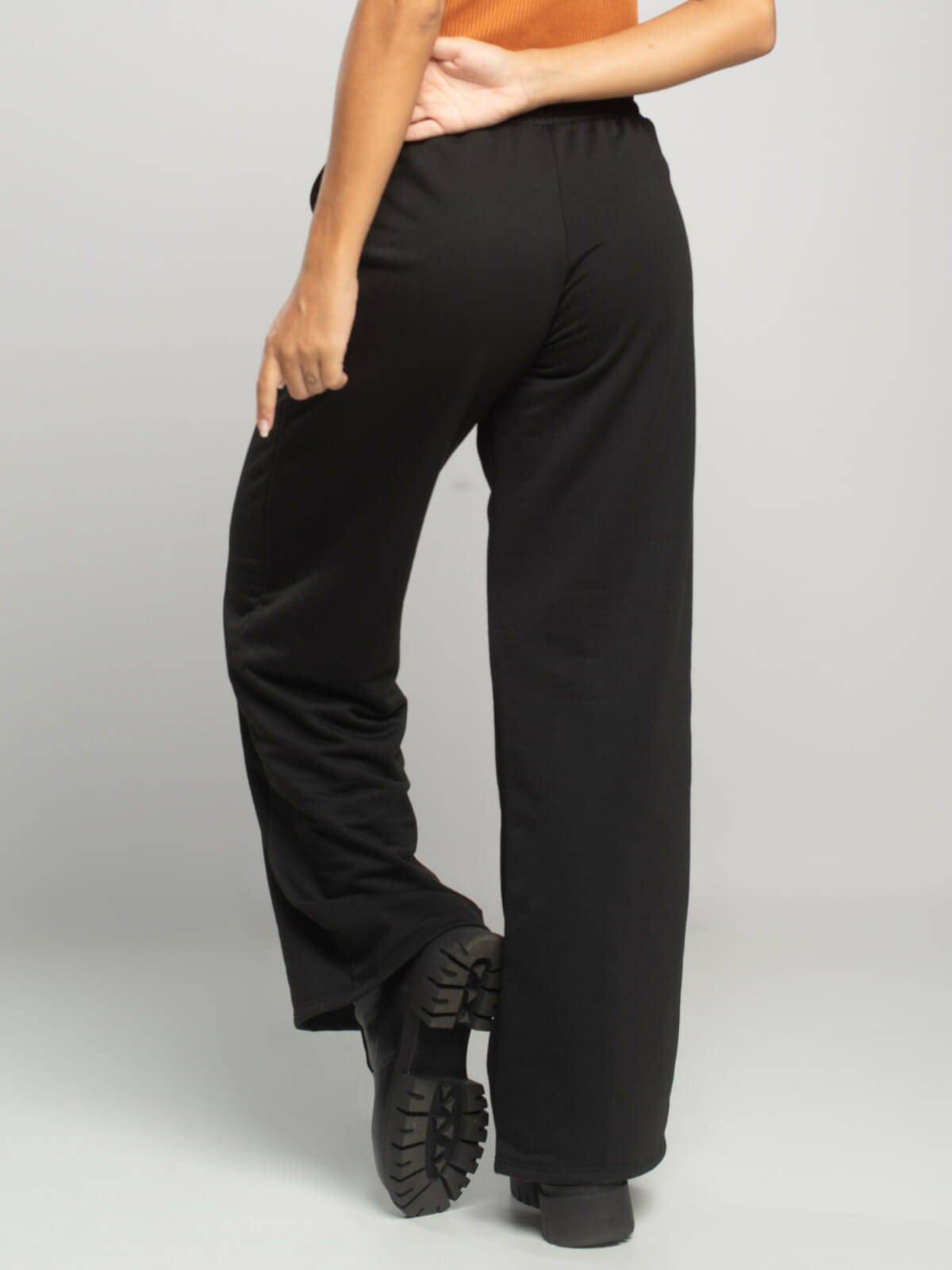 Calça Pantalona Wid Leg Moletinho Preto - Vicbela