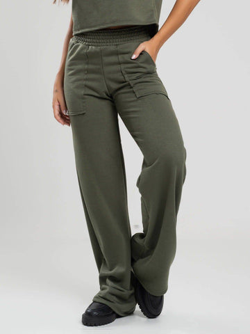 Calça Pantalona Wid Leg Moletinho Verde - Vicbela