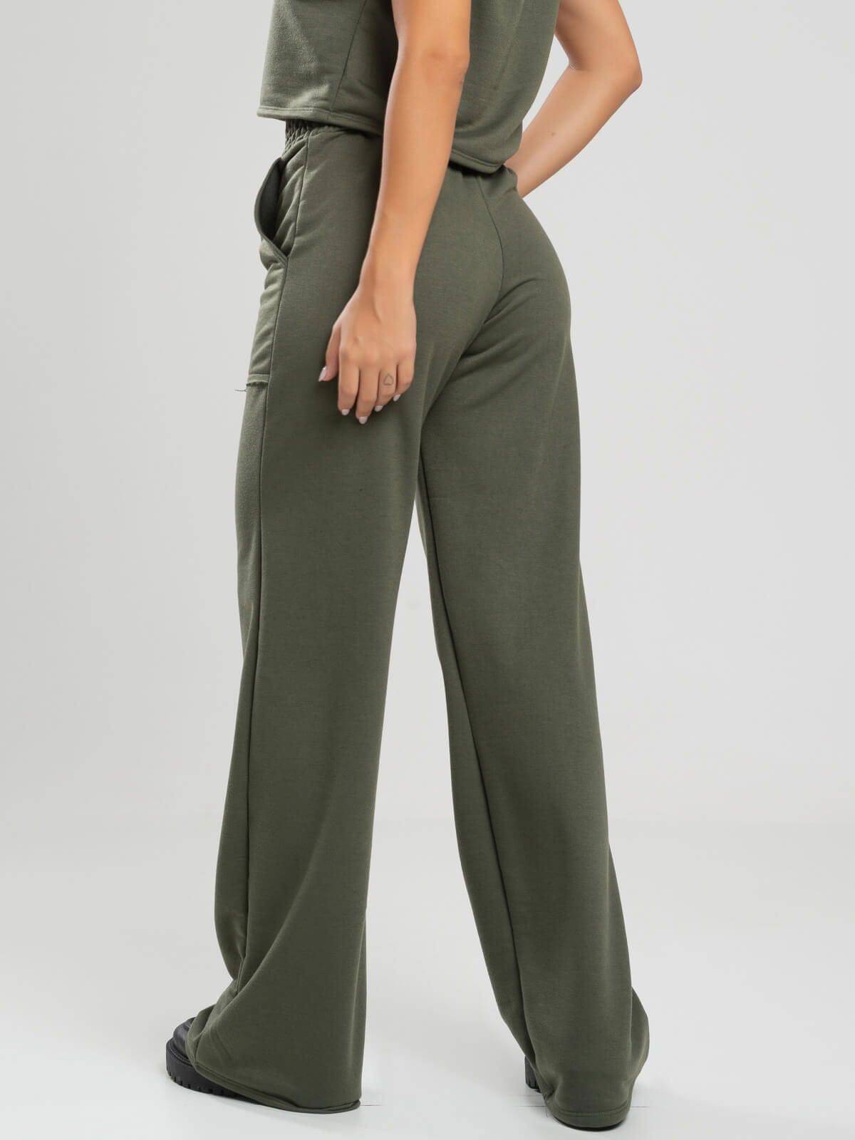 Calça Pantalona Wid Leg Moletinho Verde - Vicbela