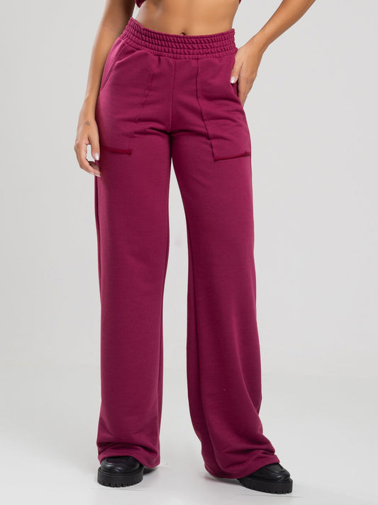 Calça Pantalona Wid Leg Moletinho Vinho - Vicbela