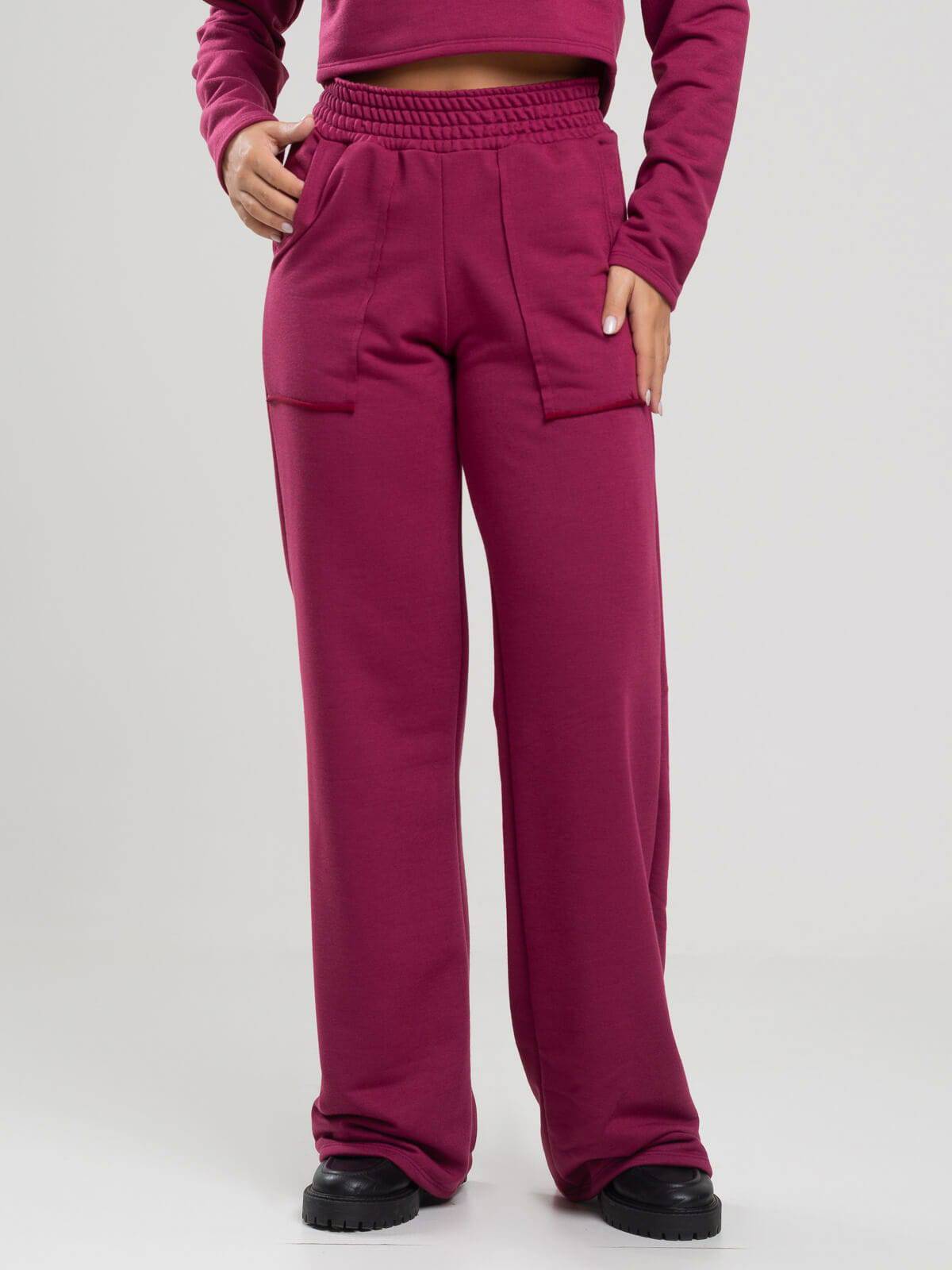 Calça Pantalona Wid Leg Moletinho Vinho - Vicbela