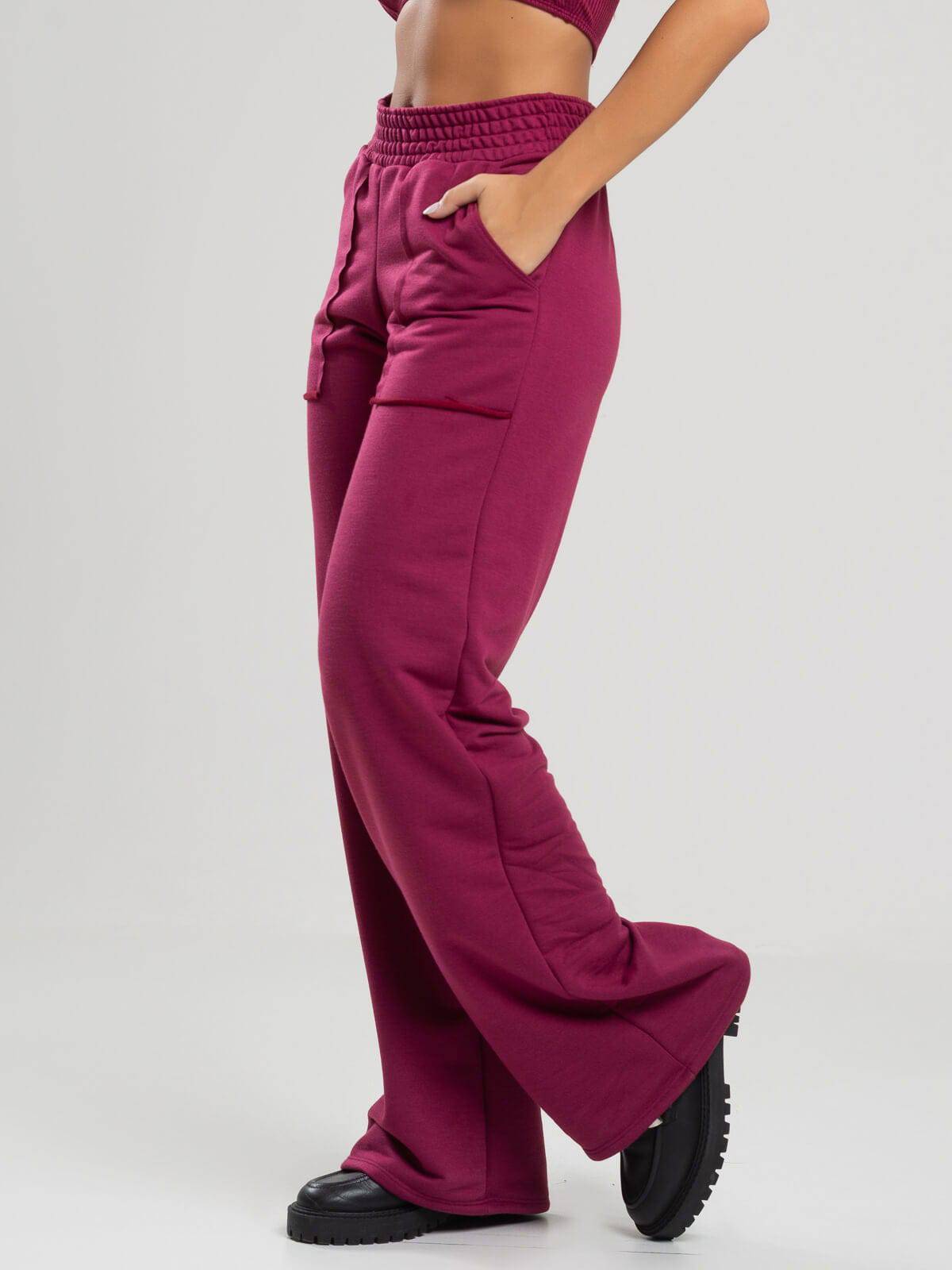 Calça Pantalona Wid Leg Moletinho Vinho - Vicbela