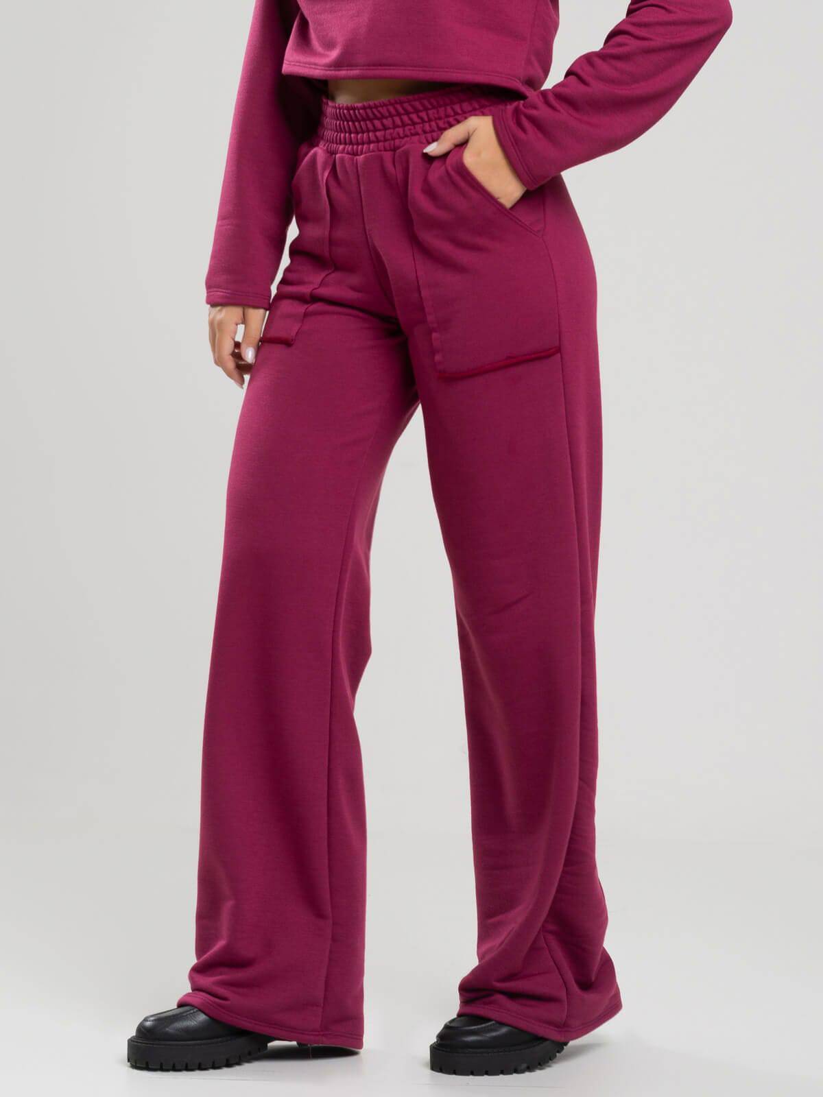 Calça Pantalona Wid Leg Moletinho Vinho - Vicbela