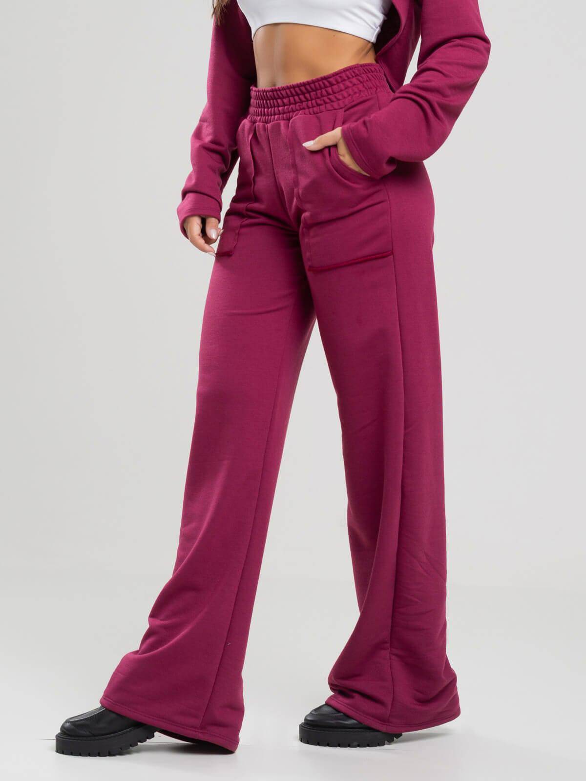 Calça Pantalona Wid Leg Moletinho Vinho - Vicbela