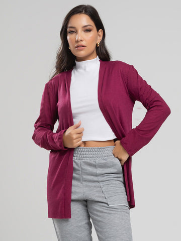 Cardigan Canelado Manga Longa Vinho - Vicbela