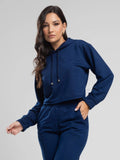 Casaco Cropped Capuz Moletinho Azul Marinho - Vicbela