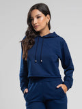 Casaco Cropped Capuz Moletinho Azul Marinho - Vicbela