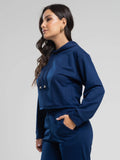 Casaco Cropped Capuz Moletinho Azul Marinho - Vicbela
