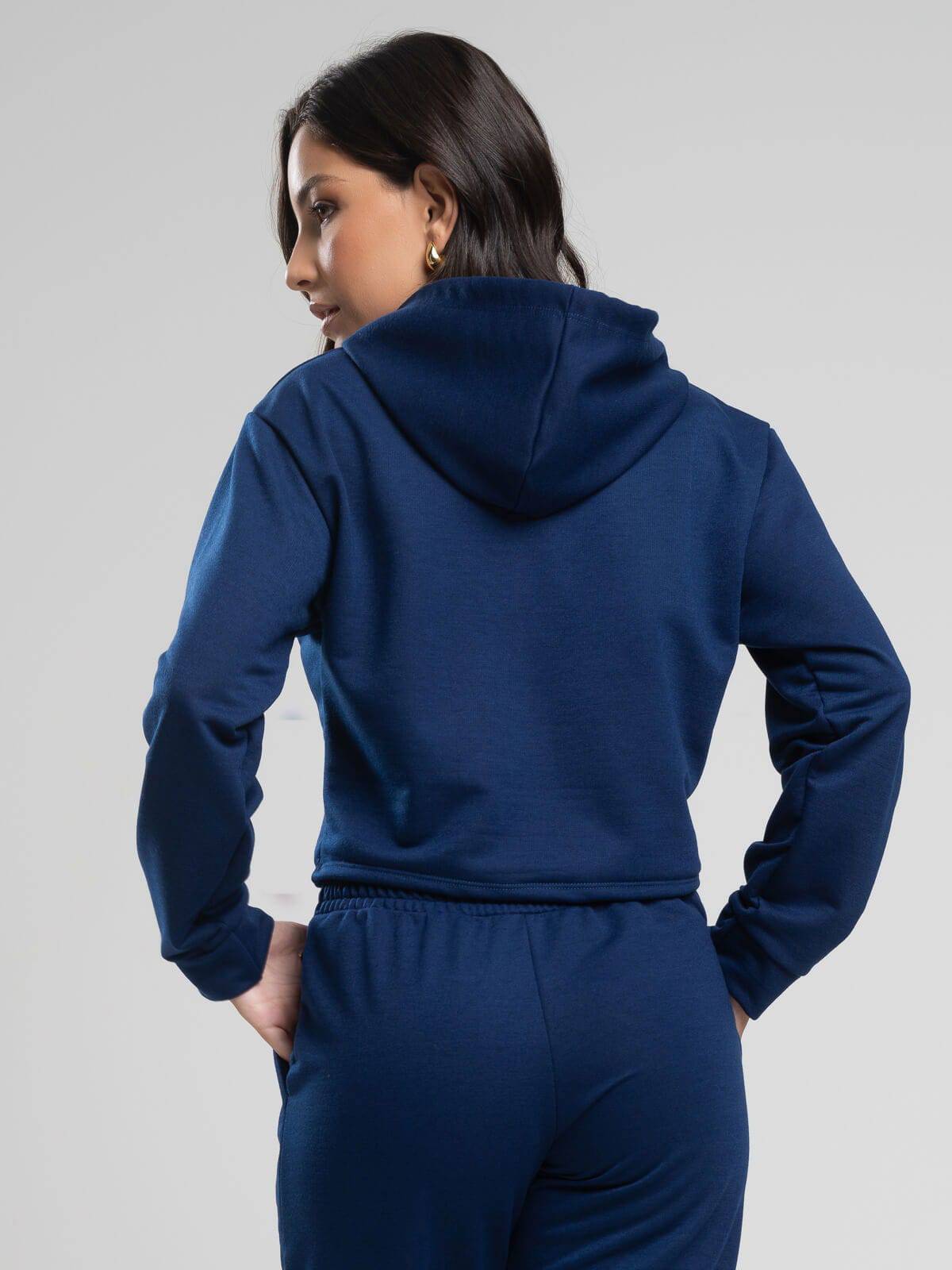 Casaco Cropped Capuz Moletinho Azul Marinho - Vicbela