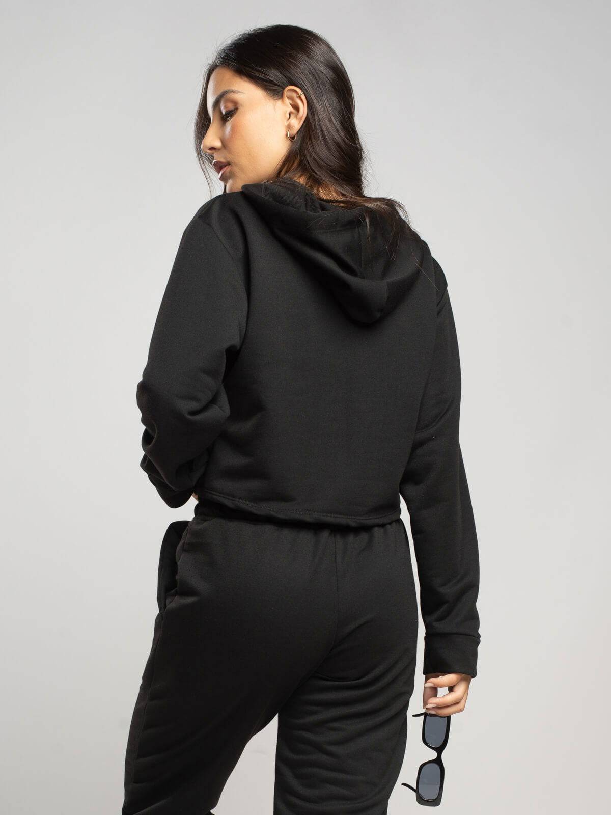 Casaco Cropped Capuz Moletinho Preto - Vicbela