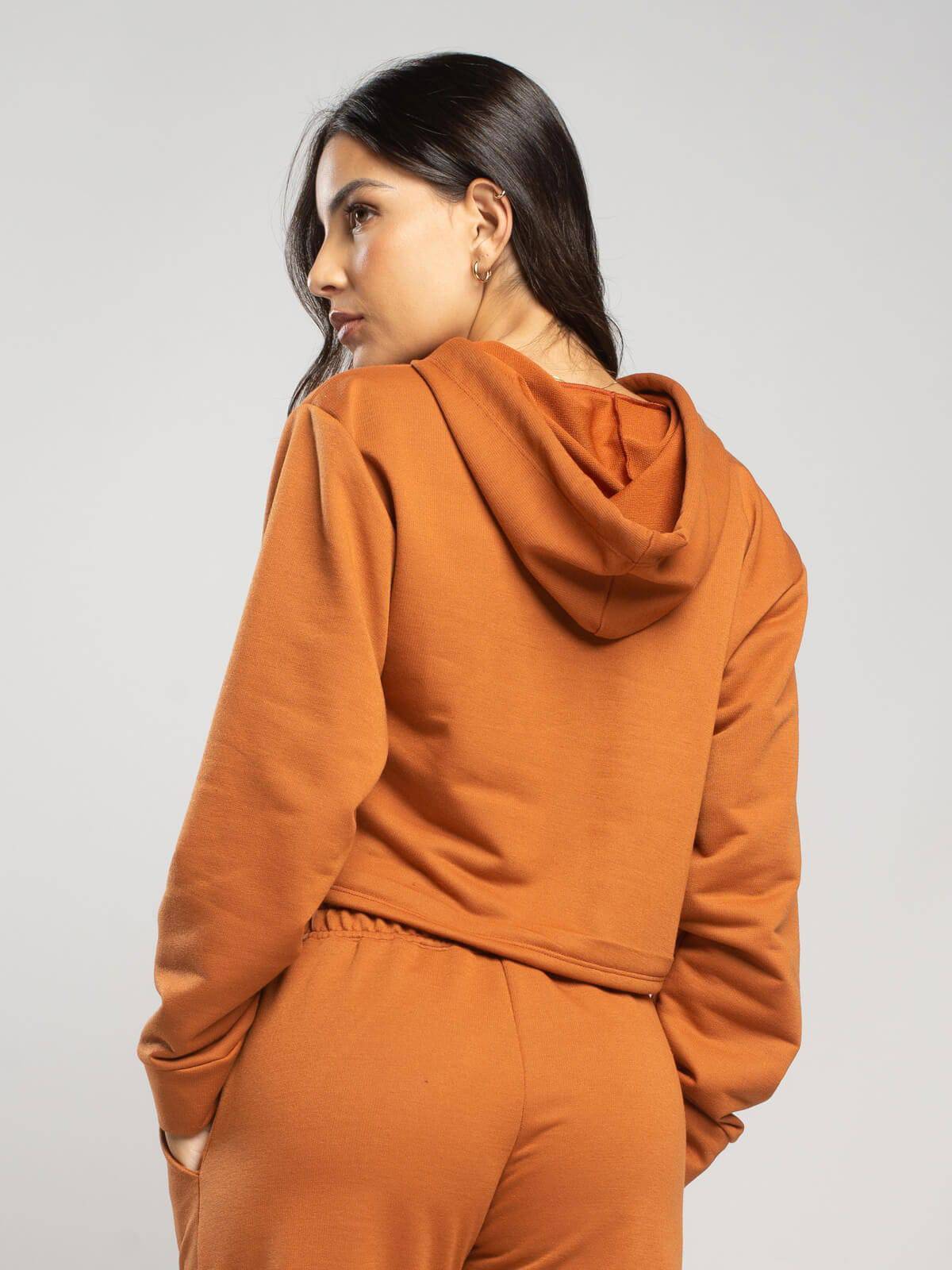 Casaco Cropped Capuz Moletinho Terracota - Vicbela