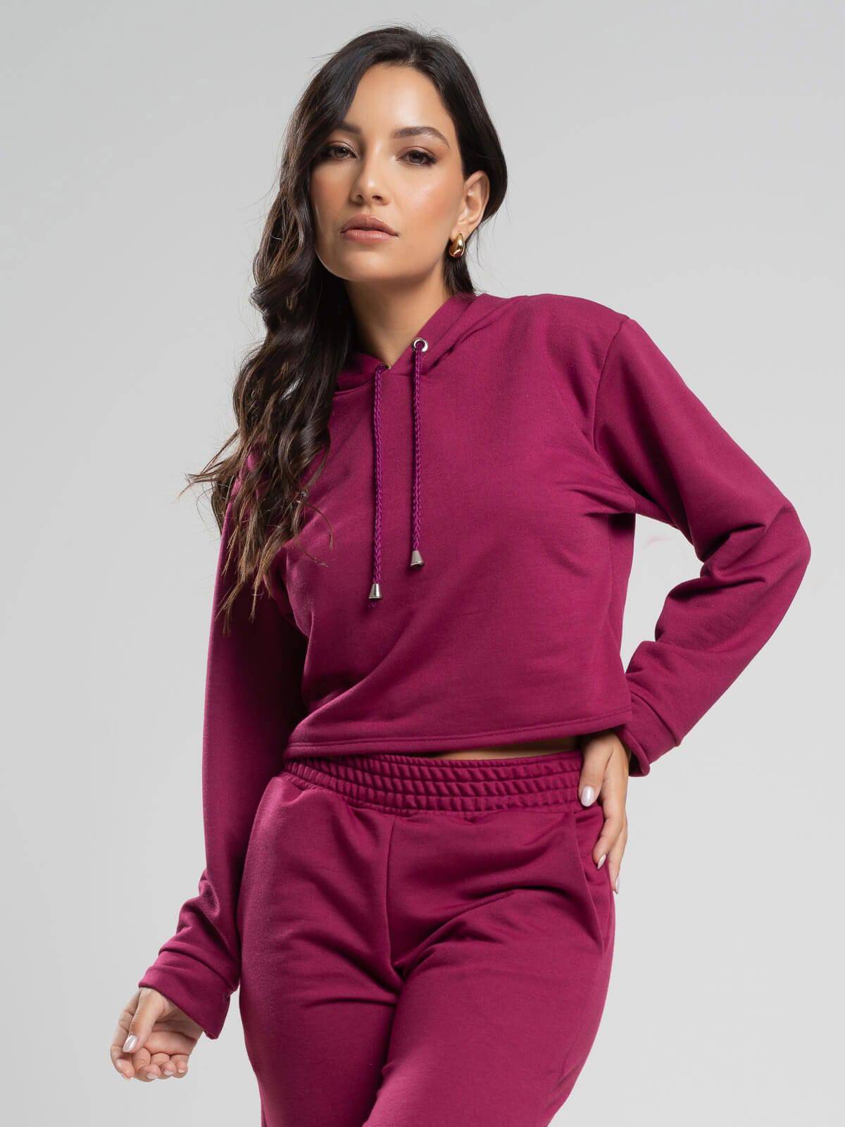 Casaco Cropped Capuz Moletinho Vinho - Vicbela