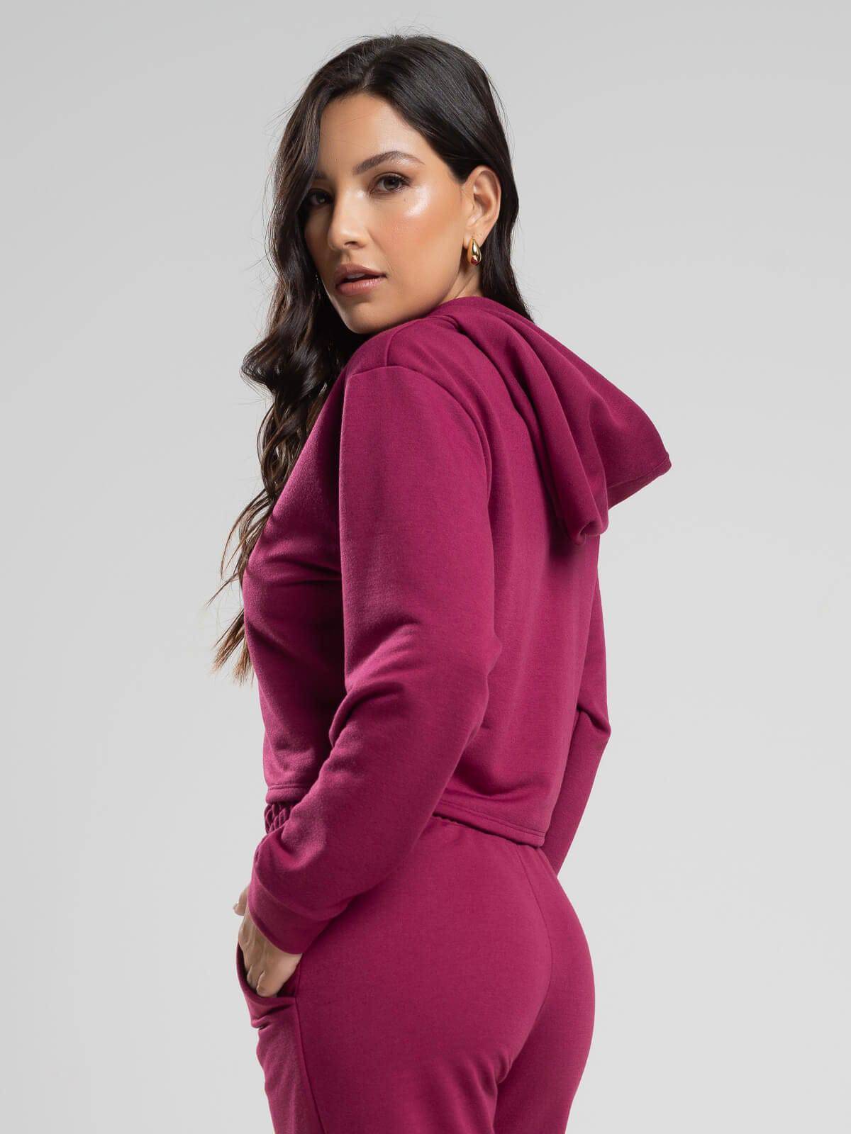 Casaco Cropped Capuz Moletinho Vinho - Vicbela