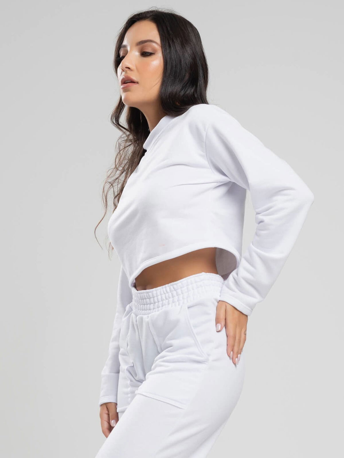 Casaco Cropped Manga Longa Moletinho Branco - Vicbela