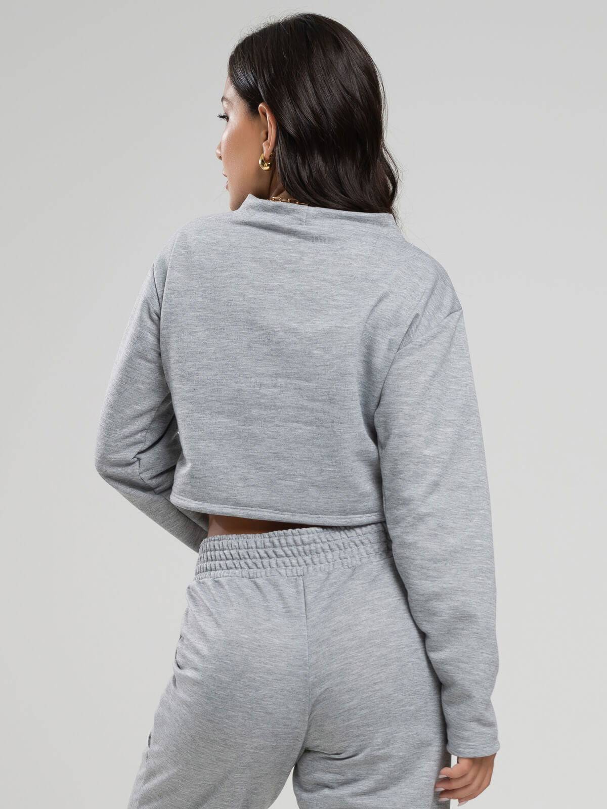 Casaco Cropped Manga Longa Moletinho Cinza - Vicbela