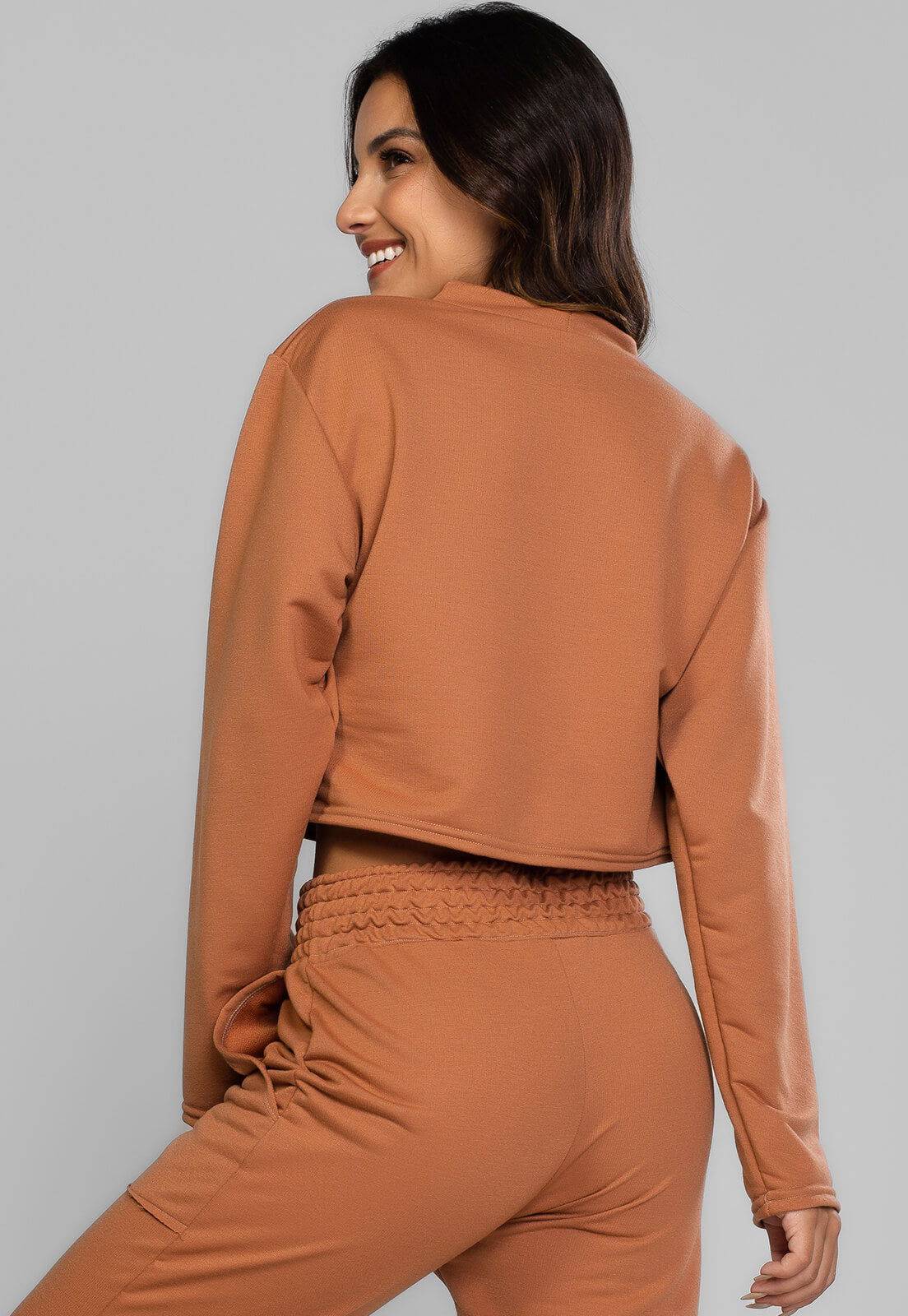 Casaco Cropped Manga Longa Moletinho Terracota - Vicbela