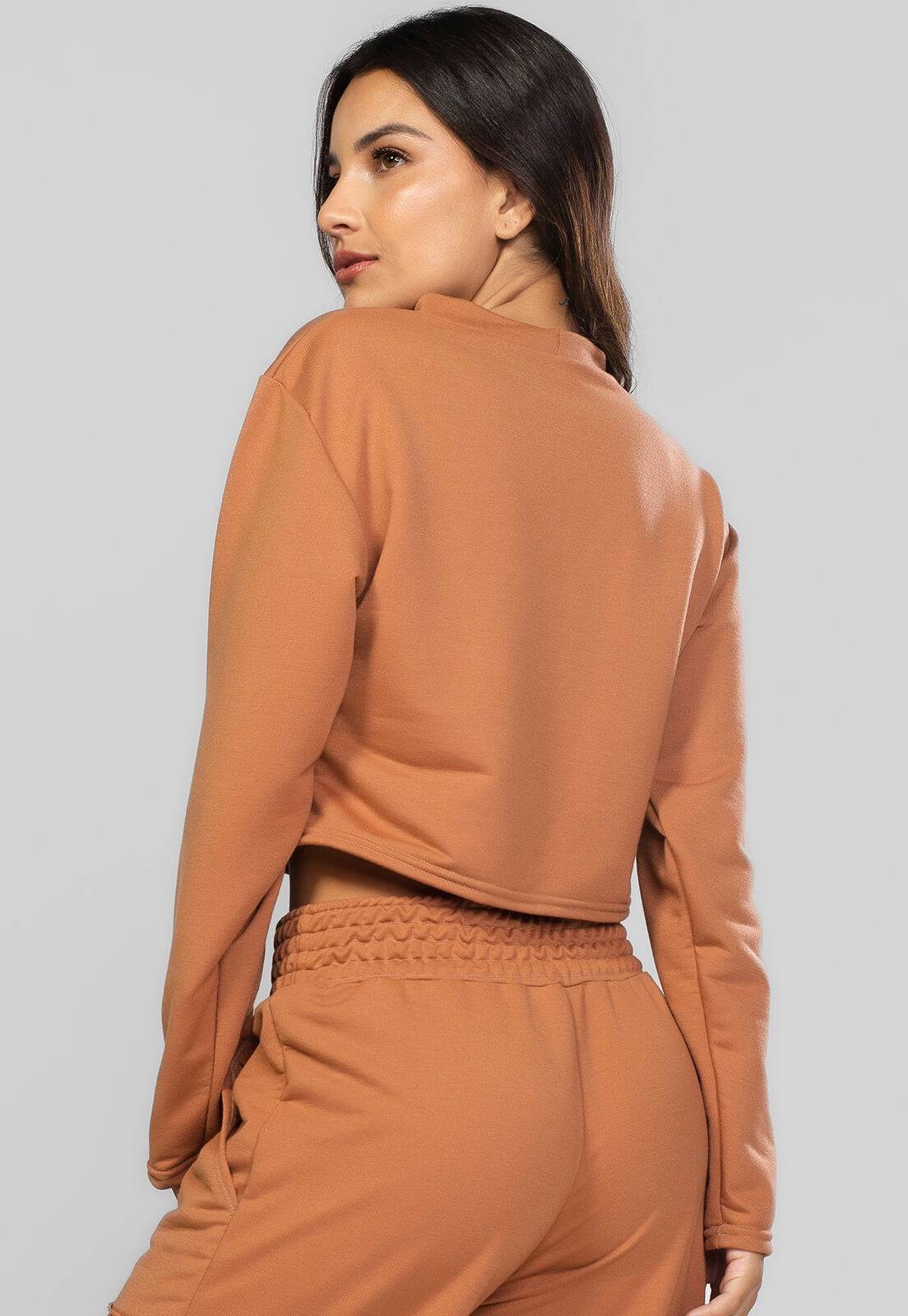 Casaco Cropped Manga Longa Moletinho Terracota - Vicbela
