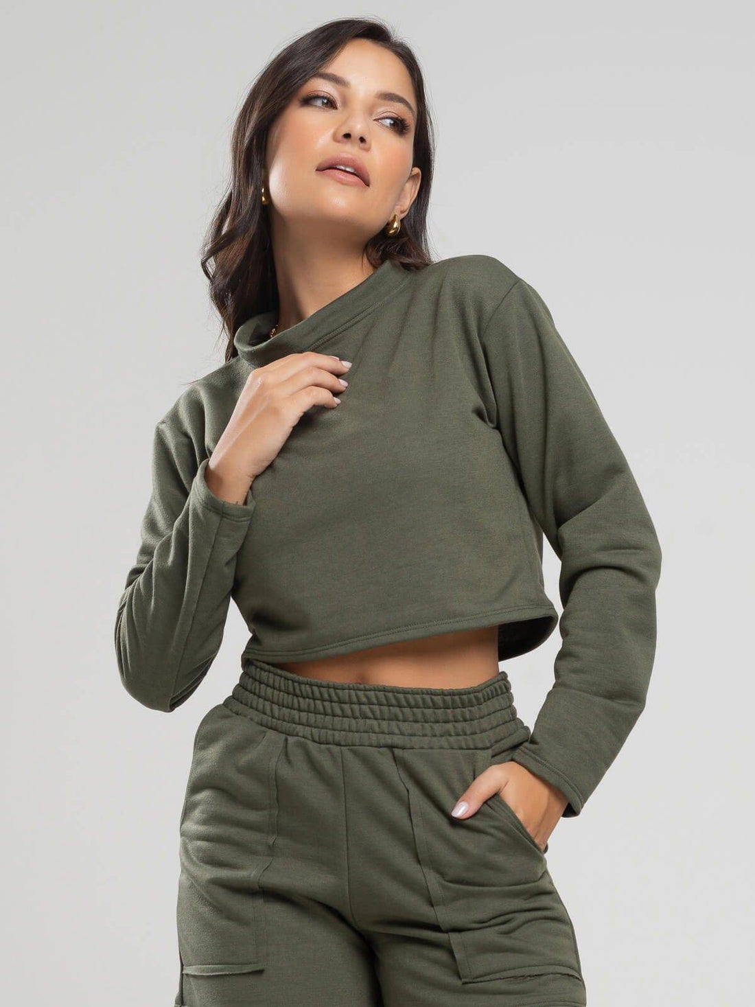 Casaco Cropped Manga Longa Moletinho Verde - Vicbela