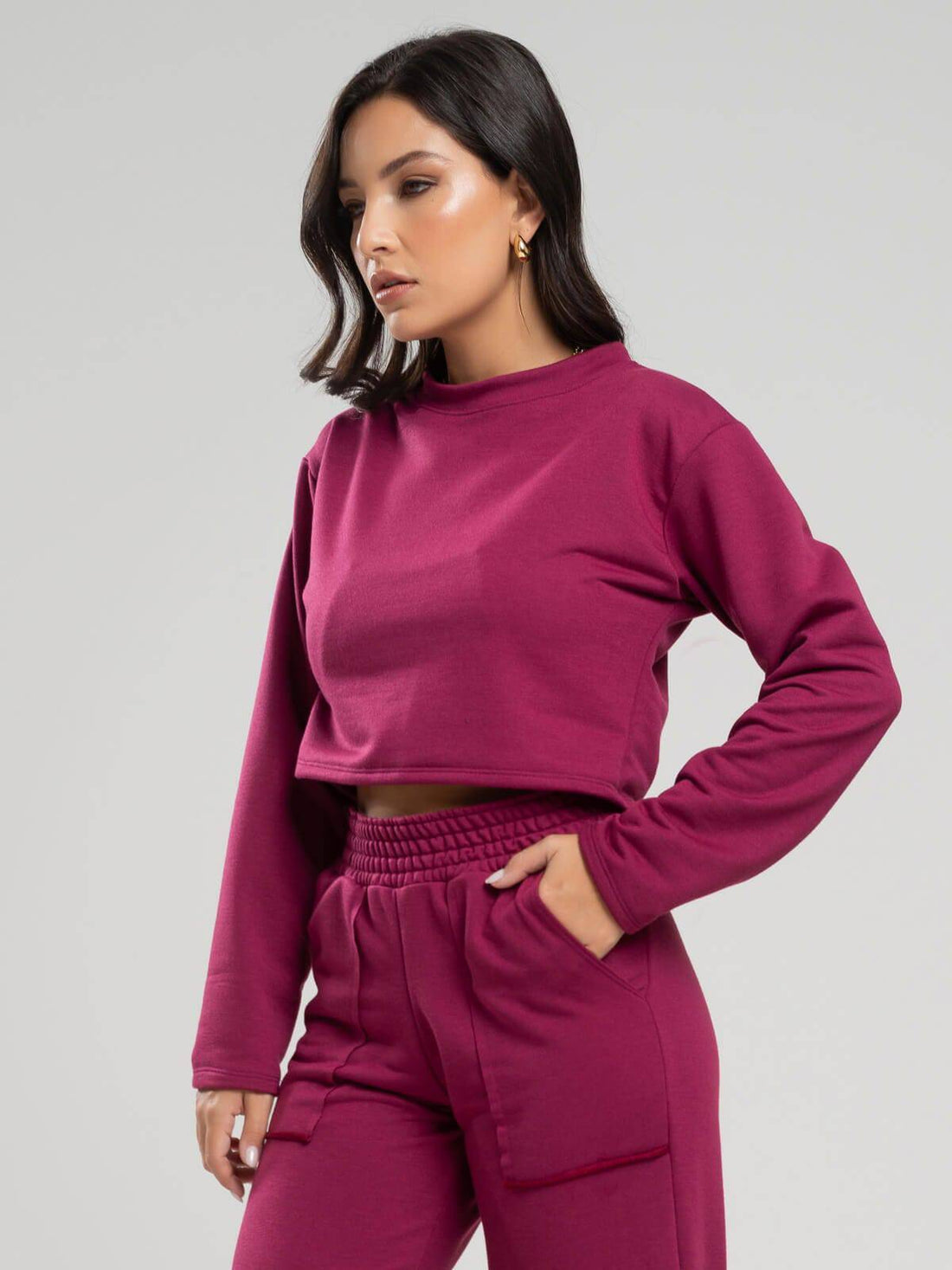 Casaco Cropped Manga Longa Moletinho Vinho - Vicbela