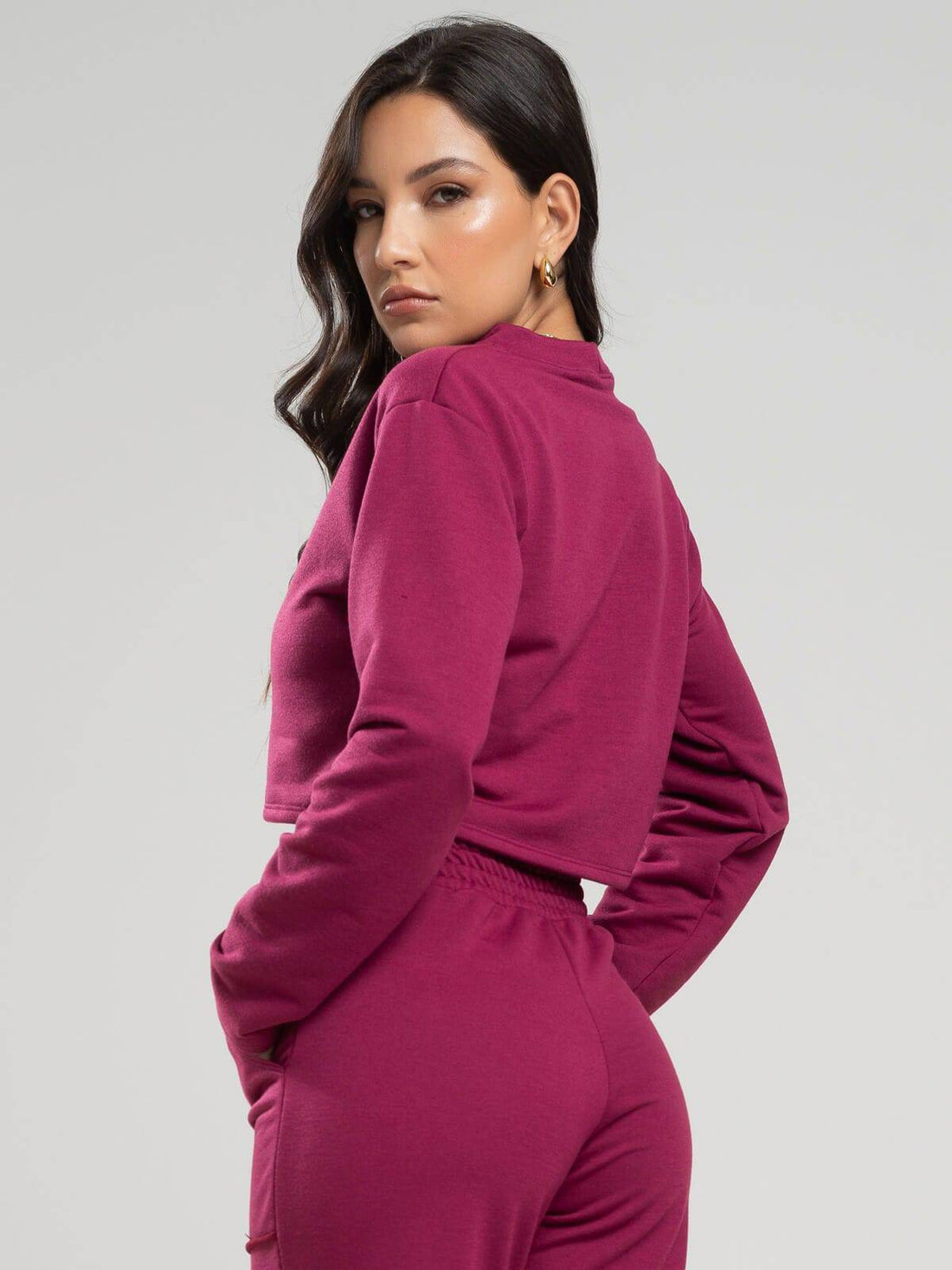 Casaco Cropped Manga Longa Moletinho Vinho - Vicbela