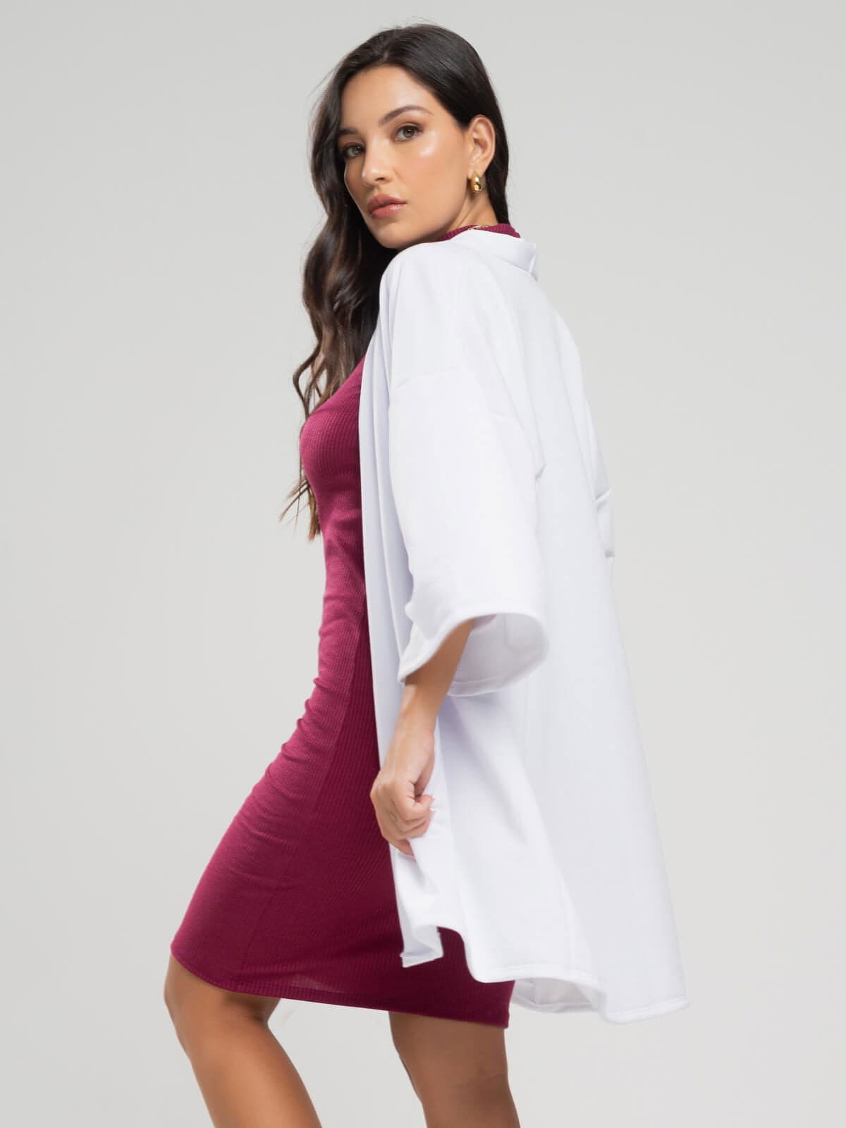 Casaco Kimono Over Moletinho Manga Longa Branco - Vicbela