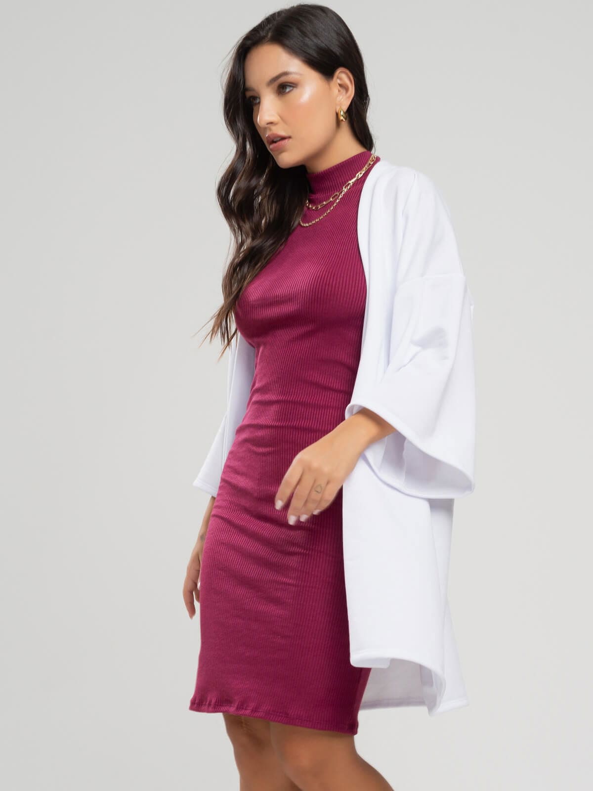 Casaco Kimono Over Moletinho Manga Longa Branco - Vicbela