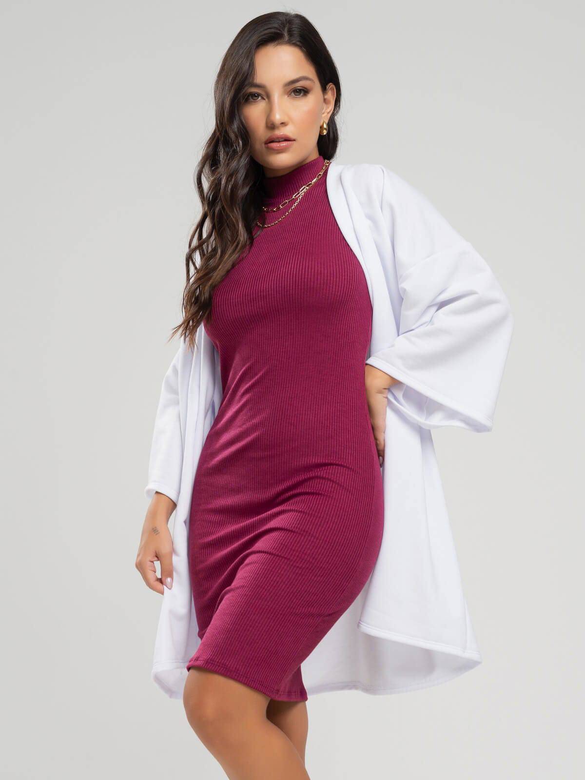 Casaco Kimono Over Moletinho Manga Longa Branco - Vicbela
