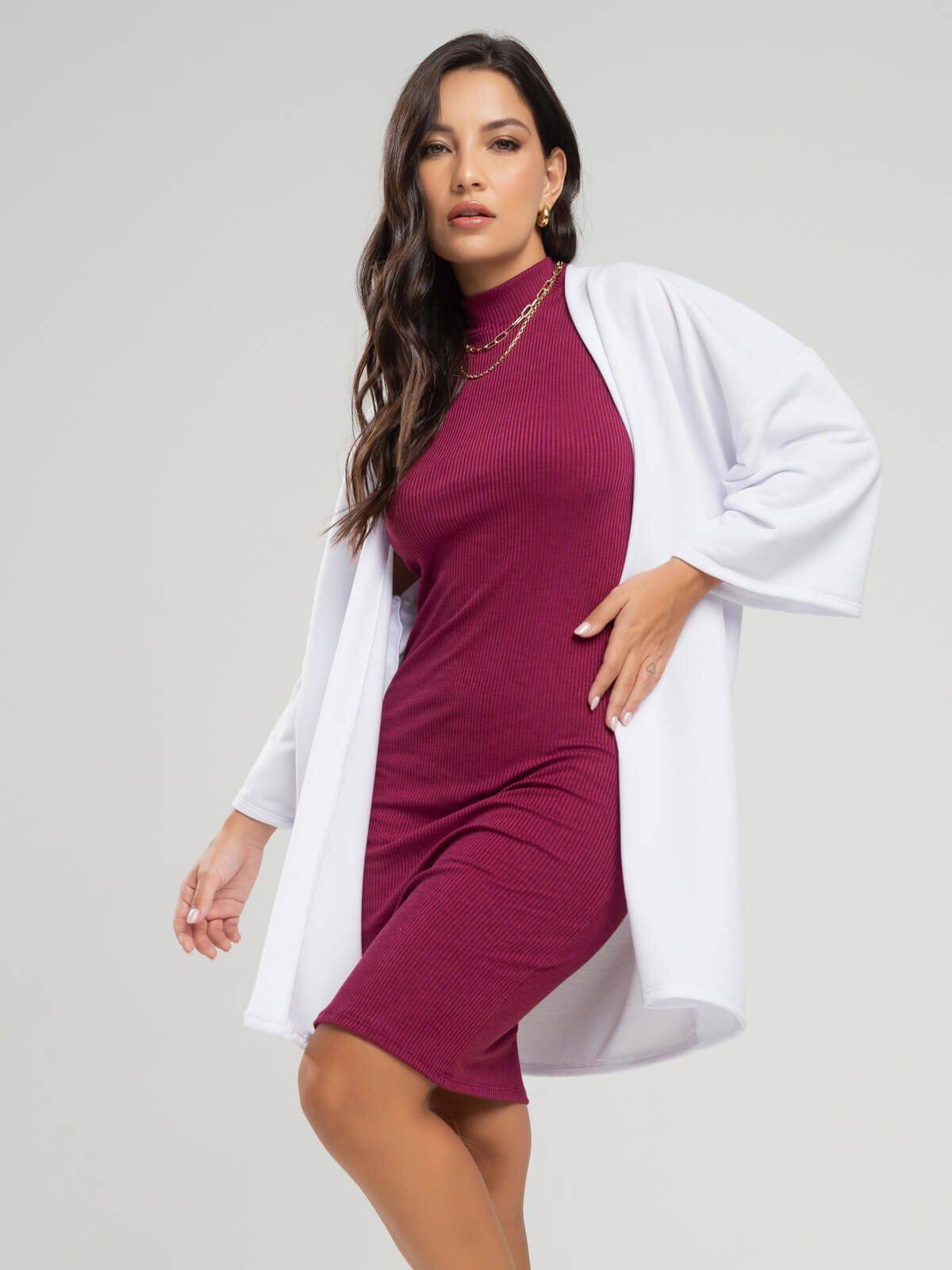 Casaco Kimono Over Moletinho Manga Longa Branco - Vicbela