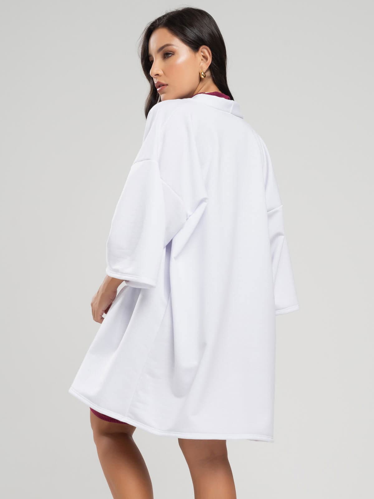 Casaco Kimono Over Moletinho Manga Longa Branco - Vicbela
