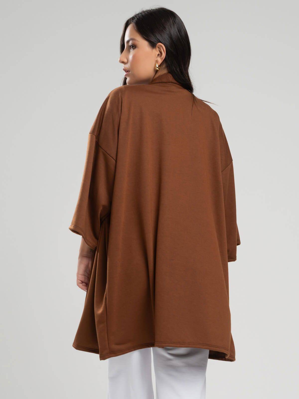 Casaco Kimono Over Moletinho Manga Longa Marrom - Vicbela