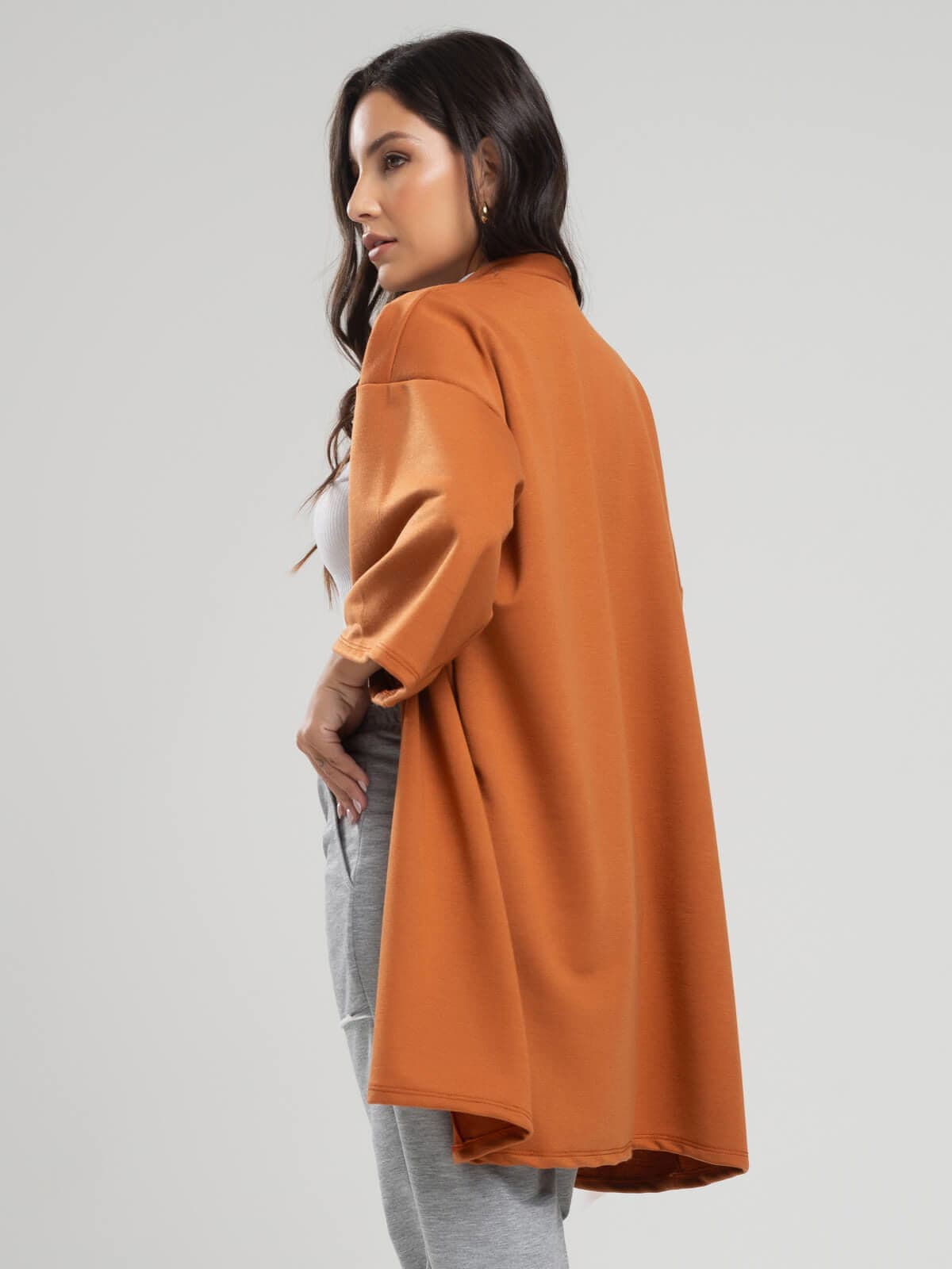Casaco Kimono Over Moletinho Manga Longa Terra - Vicbela