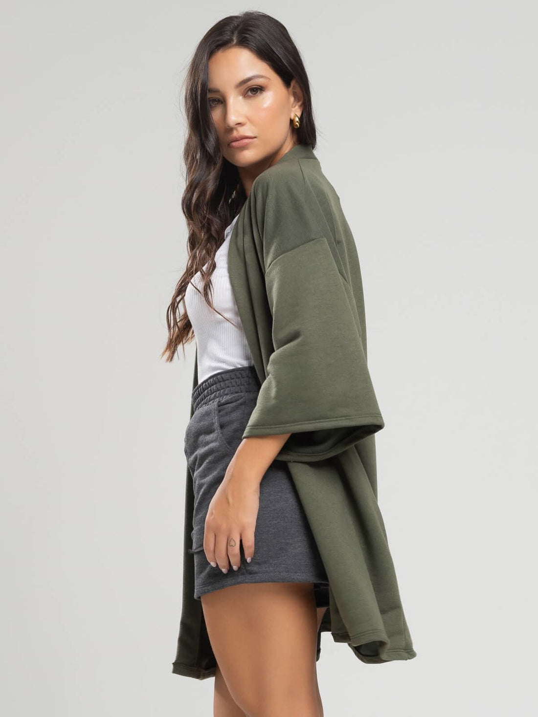 Casaco Kimono Over Moletinho Manga Longa Verde - Vicbela