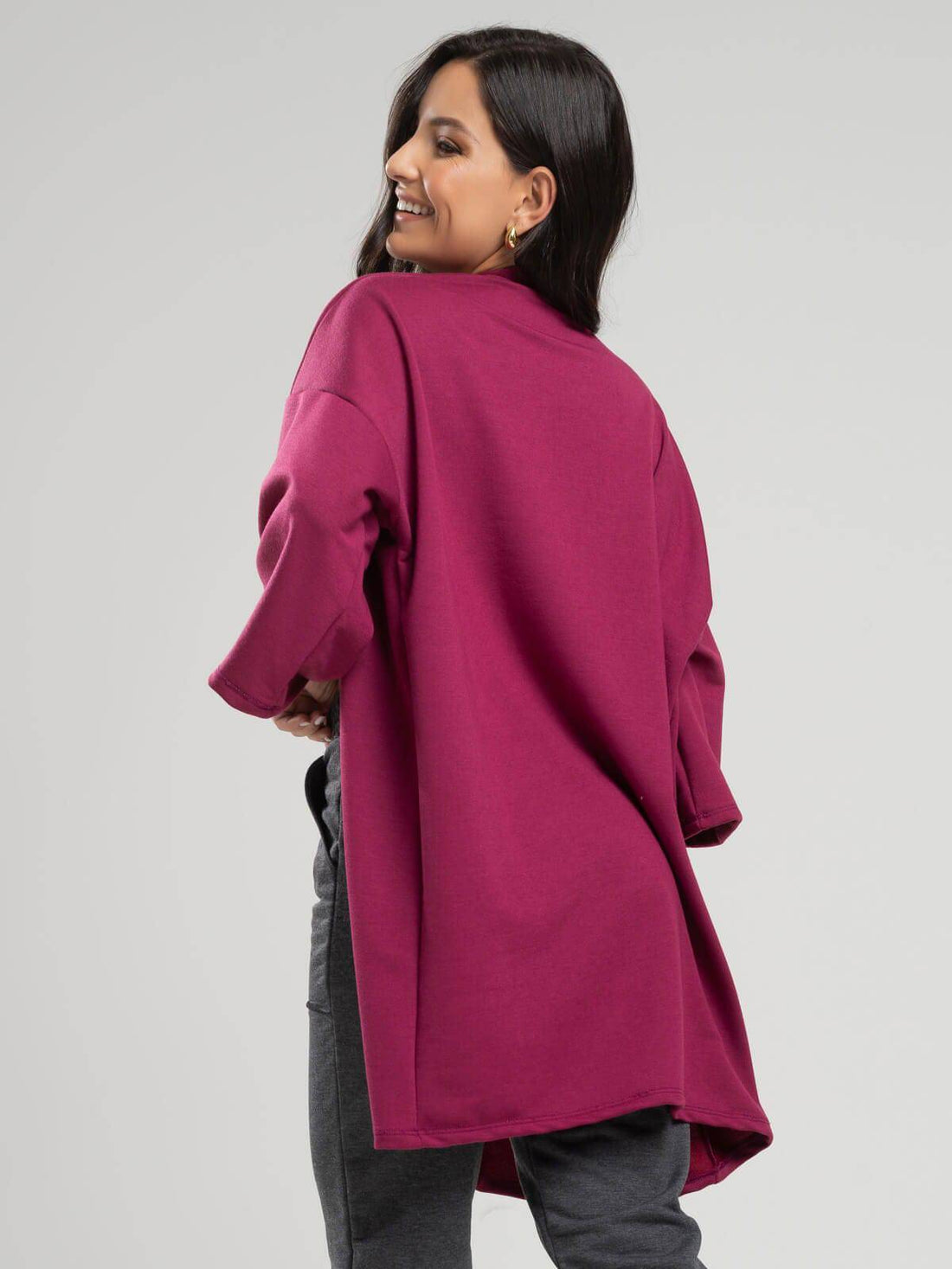 Casaco Kimono Over Moletinho Manga Longa Vinho - Vicbela