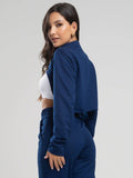 Casaco Super Cropped Manga Longa Azul Marinho - Vicbela