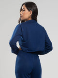 Casaco Super Cropped Manga Longa Azul Marinho - Vicbela