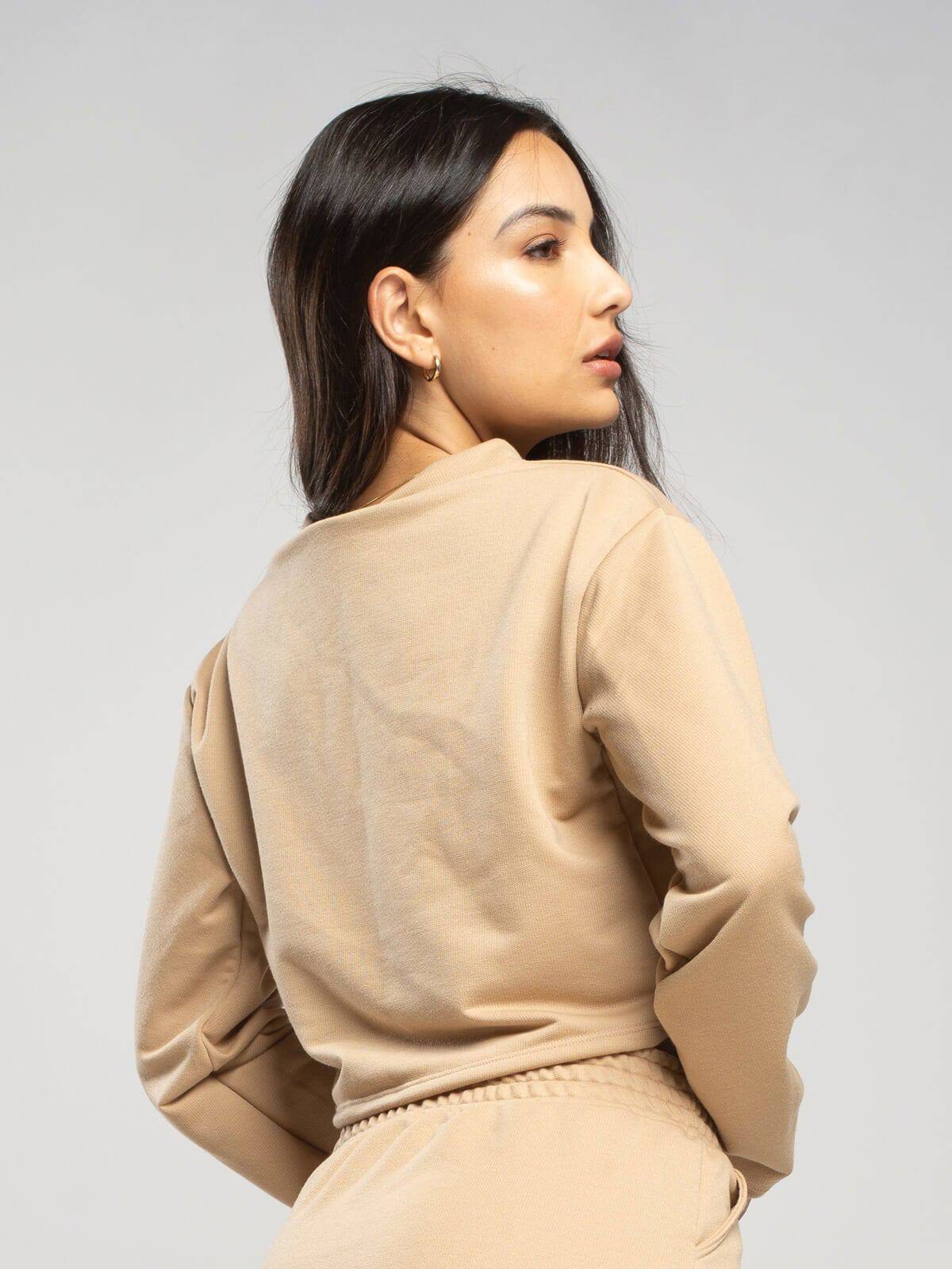 Casaco Super Cropped Manga Longa Bege - Vicbela