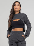 Casaco Super Cropped Manga Longa Grafite - Vicbela