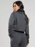 Casaco Super Cropped Manga Longa Grafite - Vicbela