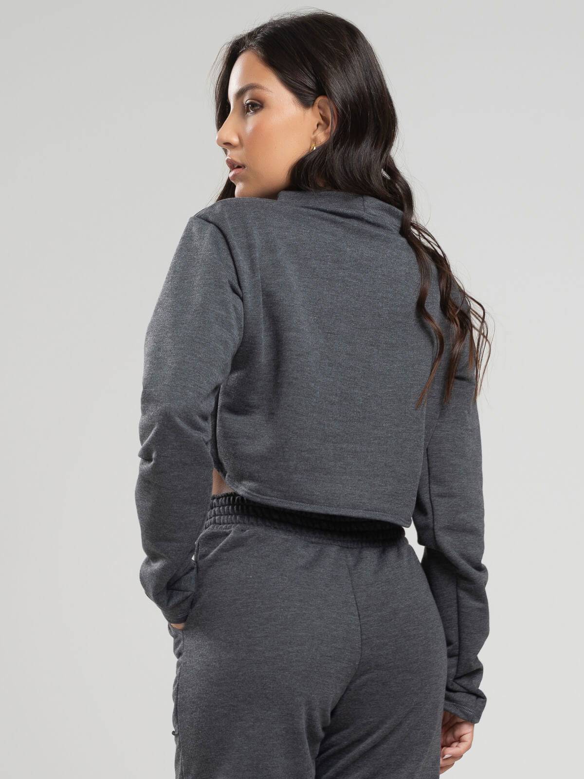 Casaco Super Cropped Manga Longa Grafite - Vicbela