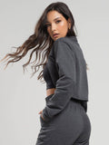 Casaco Super Cropped Manga Longa Grafite - Vicbela